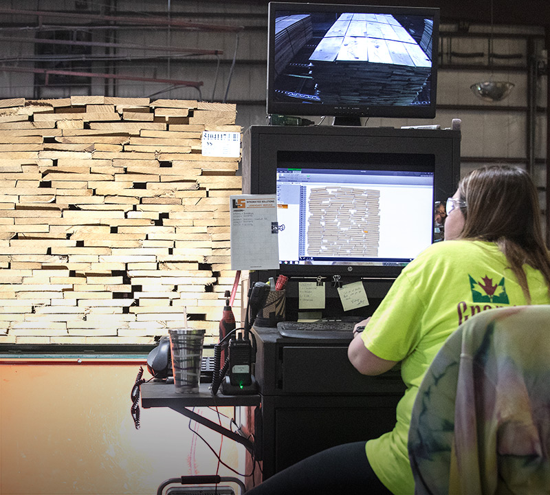 Granite Valley Forest Products employee seen from behind sitting at a computer
