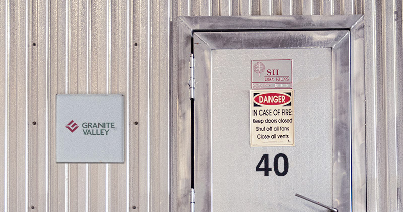 entry door to a Granite Valley kiln location marked with the number 40